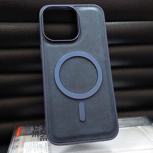 MagSafe Leather Case iPhone 14 / син /